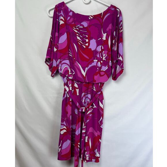 Trina Turk Women Medium Pink/Red Floral Print Short Sleeve Hippie Chic Dress - Picture 1 of 10